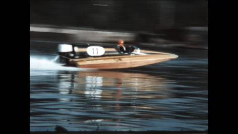 Speedboat Testing in Bruges 1970 Stock Footage 154217031