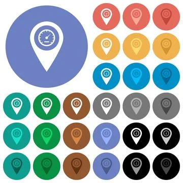 Speedcam GPS map location round flat multi colored icons Stock Illustration