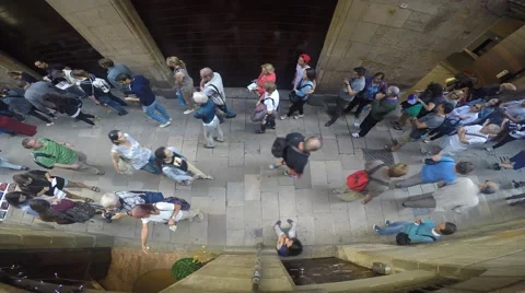 Speeded up people in queue and passing by filmed from above (time-lapse) Video stock 55061270