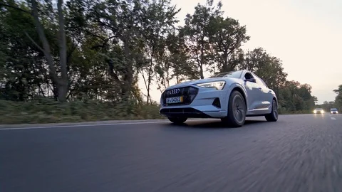 Speeding Audi e tron on the highway Stock Footage 115882083