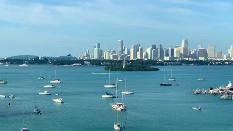 Speeding boat in miami dade county bay downtown Stock Footage 147905904