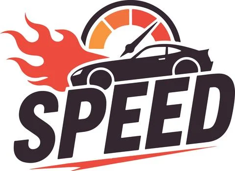 Speeding car with flames and speedometer, bold racing vector illustration Stock Illustration