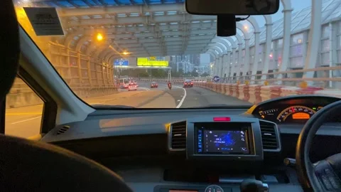 Speeding car in Hong Kong highway Stock Footage