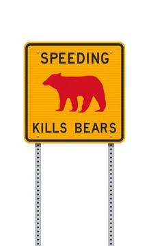 Speeding kills bears yellow road sign Stock Illustration