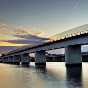 Speeding metro rail going over the potomac river Stock Photos