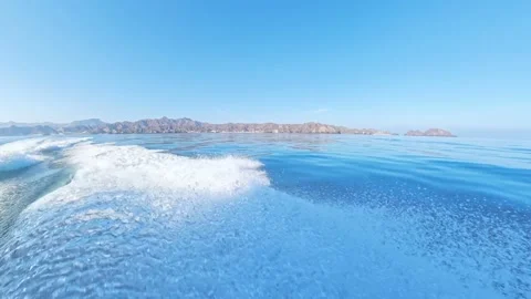 Speeding up motor boat rear view Stock Footage 298208166