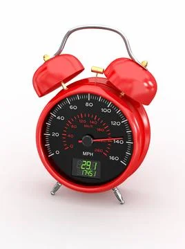 Speeding. Speedometer as alarm clock face. 3d Speeding. Speedometer as ala... Stock-Fotos