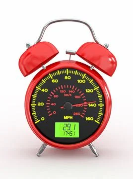 Speeding. Speedometer as alarm clock face. 3d Speeding. Speedometer as ala... Stock-Fotos