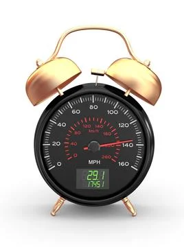 Speeding. Speedometer as alarm clock face. 3d Speeding. Speedometer as ala... Stock-Fotos