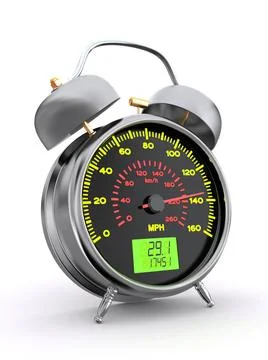 Speeding. Speedometer as alarm clock face. 3d Speeding. Speedometer as ala... Stock-Fotos