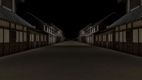 Speeding through the nighttime streets of Edo-period Tokyo (seamless loop) Stock Footage 332788105