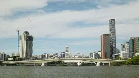 Speeding towards three bridges over the Brisbane river in Australia 6K Stock Footage 329145348