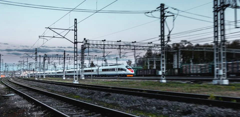 Speeding Train at Dusk Stock Photos