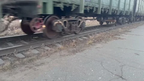 Speeding Wheels: Captivating View of Freight Train Movement Stock Footage 237941461