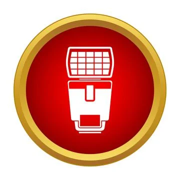 Speedlight camera flash icon on red circle Stock Illustration
