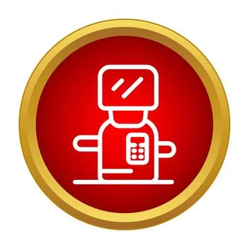 Speedlight camera flash icon in red circle Stock Illustration