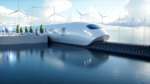 Speedly Futuristic monorail train. Sci fi station. Concept of future. People and Stock Footage 87686529