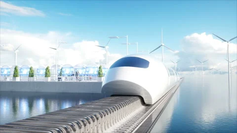 Speedly Futuristic monorail train. Sci fi station. Concept of future. People and Stockbeeldmateriaal 87687849