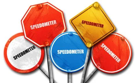 Speedometer, 3D rendering, street signs Stock Illustration