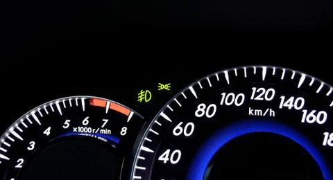 Speedometer and tachometer on the dashboard of a car Stock Photos