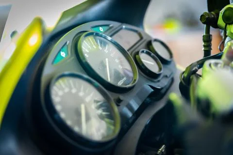 Speedometer and tachometer of a motorcycle Stock Photos