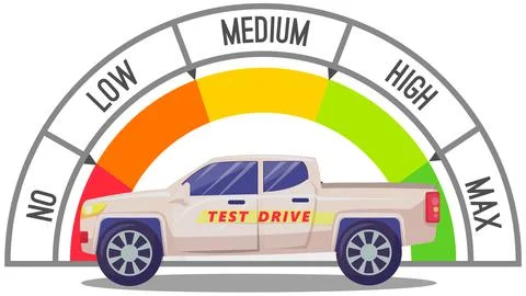 Speedometer and test drive. Trip by car to assess driving performance, general Stock Illustration