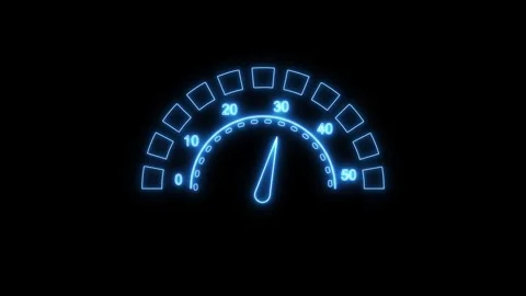 Speedometer animation with blue neon needle. Speedometer digital performanc.. Stock Footage 337369820