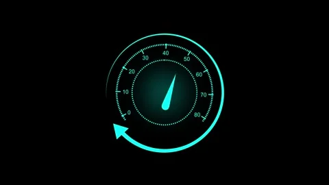 Speedometer animation with teal performance icon. Speedometer digital data .. Stock Footage 337370121