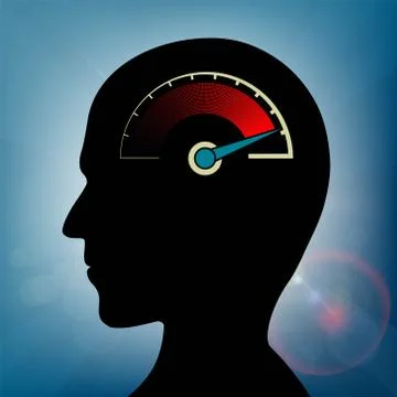 Speedometer with an arrow in human head. Nervous stress and fati Stock-Illustration