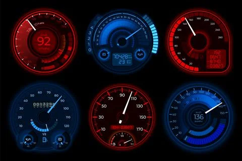 Speedometer. Auto speedometers, car boost dashboard. Isolated circle automobile Illustrazione stock