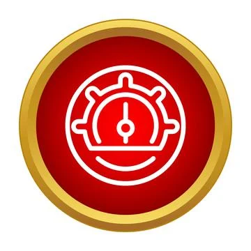 Speedometer button icon with gauge showing performance Illustrazione stock