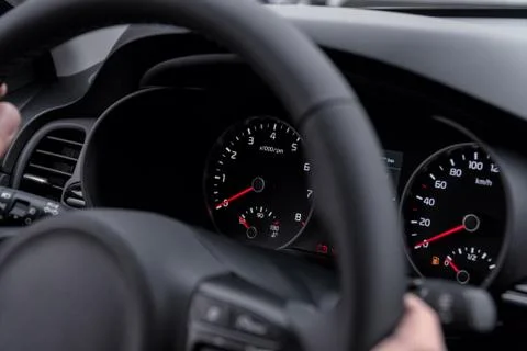 Speedometer in the car on the dashboard at night Foto stock