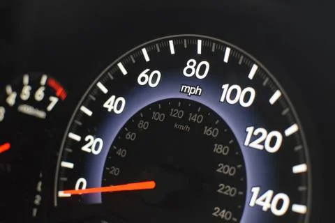 Speedometer on car dashboard Stock Photos