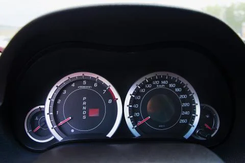 The speedometer on the control panel of the car, car interior Stock Photos