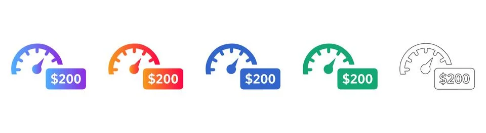 Speedometer Cost Indicator Icons Stock Illustration