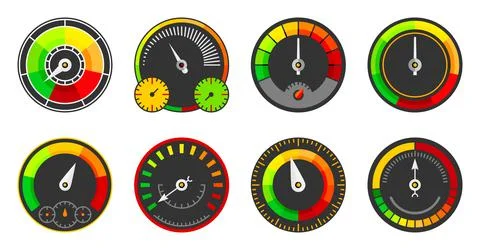 Speedometer dashboard interface indicator flat set Stock Illustration