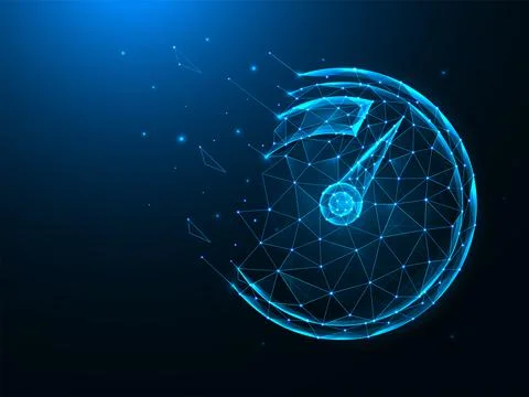 Speedometer with destruction effect low poly art. Gauge polygonal vector illu 스톡 일러스트