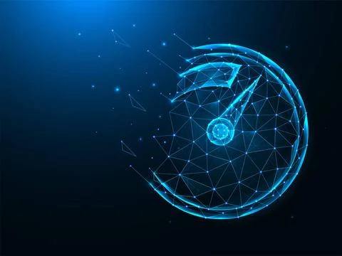  Speedometer with destruction effect low poly art. Gauge polygonal vector ... 스톡 사진