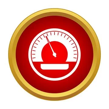 Speedometer dial measuring performance on red background icon Stock Illustration