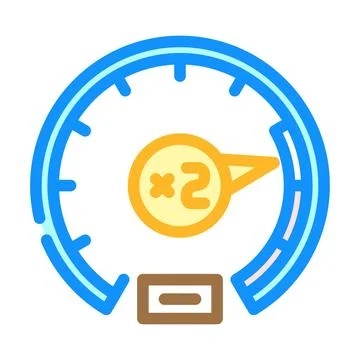 Speedometer displaying performance boost with x2 multiplier Stock Illustration