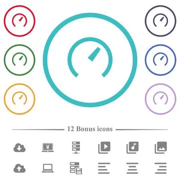 Speedometer flat color icons in circle shape outlines Stock Illustration
