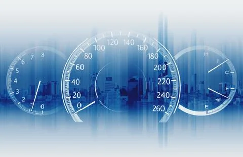 Speedometer with futuristic speed with fast motion blur Stock Photos