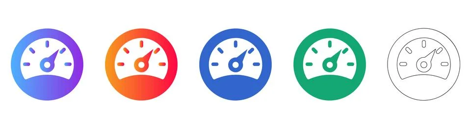 Speedometer Gauge Flat Icon Set Stock Illustration