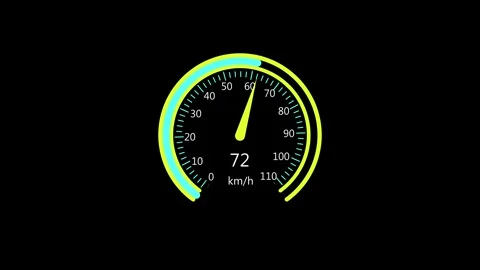 Speedometer gauge glows with yellow and cyan accents. This speedometer gaug.. Stock Footage 337621637