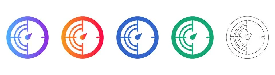 Speedometer Gauge Icon Set for Performance Monitoring Stock Illustration