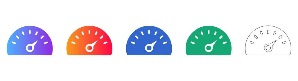 Speedometer Gauge Icon Set in Various Styles Stock Illustration