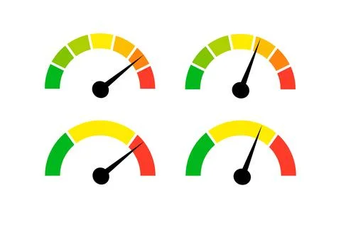 Speedometer gauge meter icons. Vector scale, level of performance. Speed Ilustración de archivo