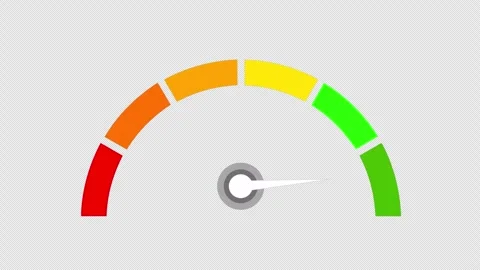 Speedometer gauge with needle moving from red to green on transparent background Stock Footage 339661691