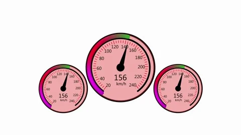 Speedometer gauge set displays pink and purple accents. Each speedometer ga.. Stock Footage 337621647