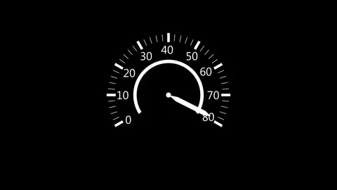 Speedometer gauge showing high speed with clear numbers tick marks and need.. Видео 337080436